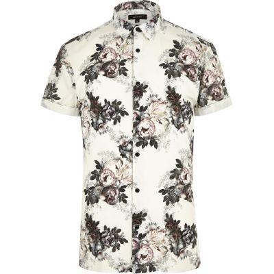 Ecru floral short sleeve shirt